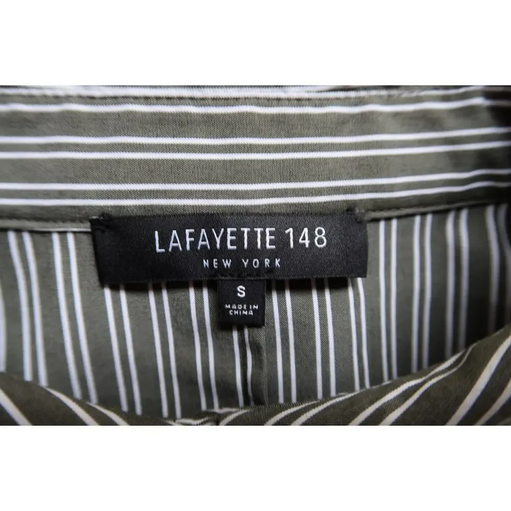LAFAYETTE 148 NEW YORK Jake Kingsbridge Bay Leaf Stripe Shirt Top Saks S $398 - Picture 4 of 9